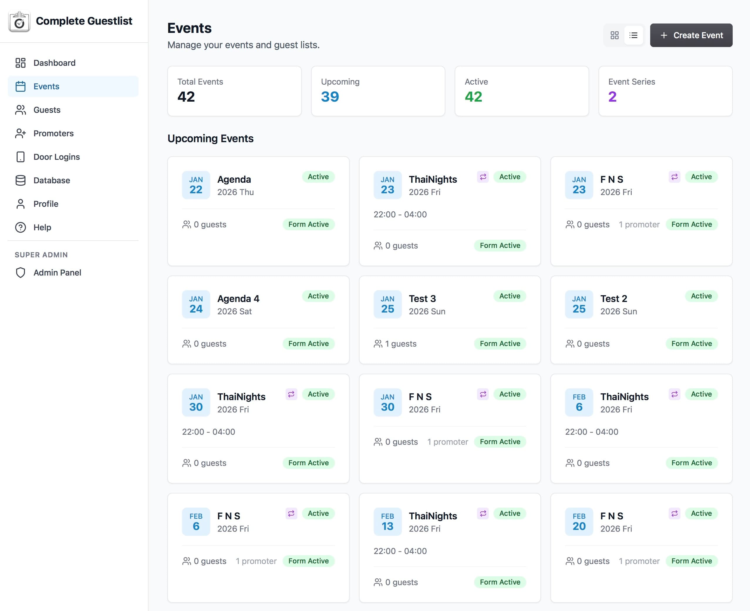 Complete Guestlist Dashboard