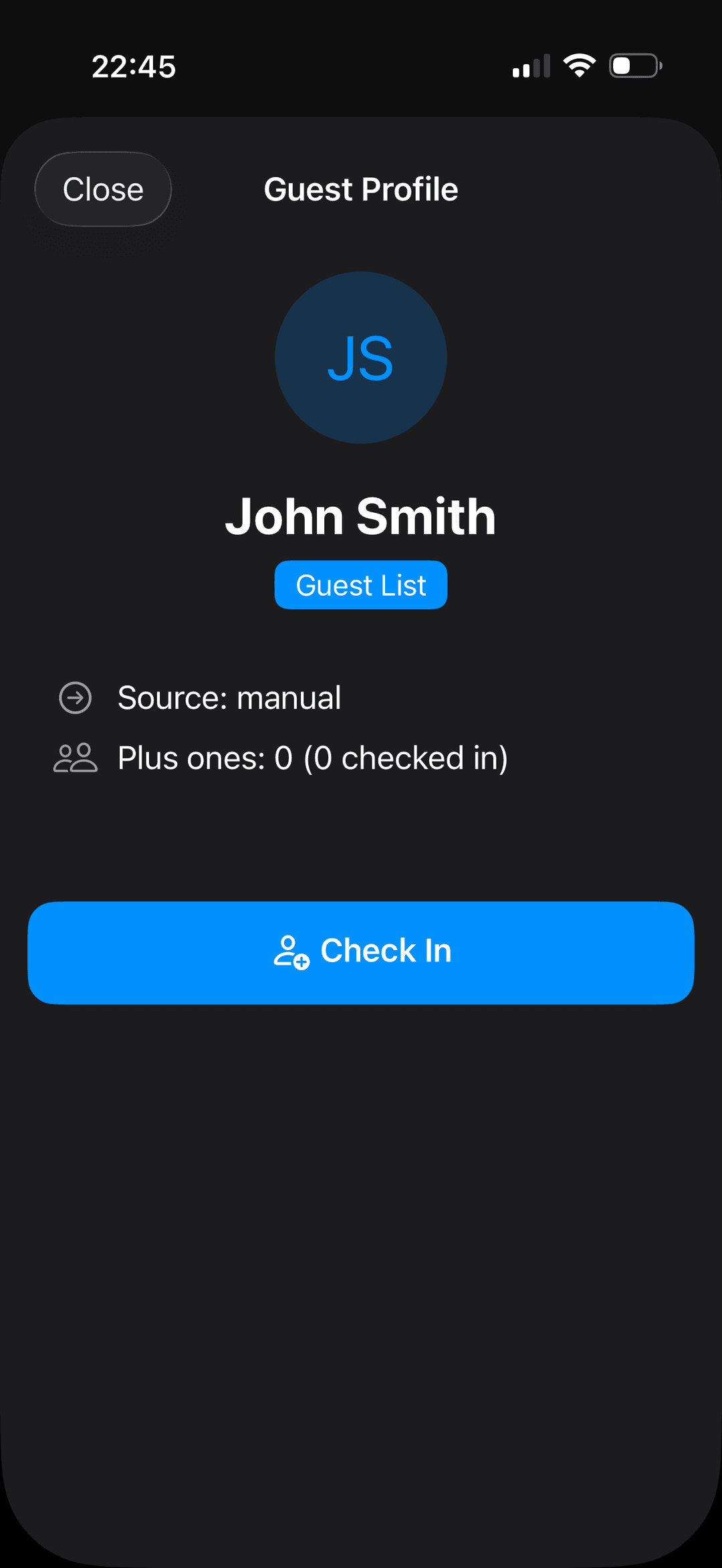 Complete Guestlist Door App — guest check-in interface